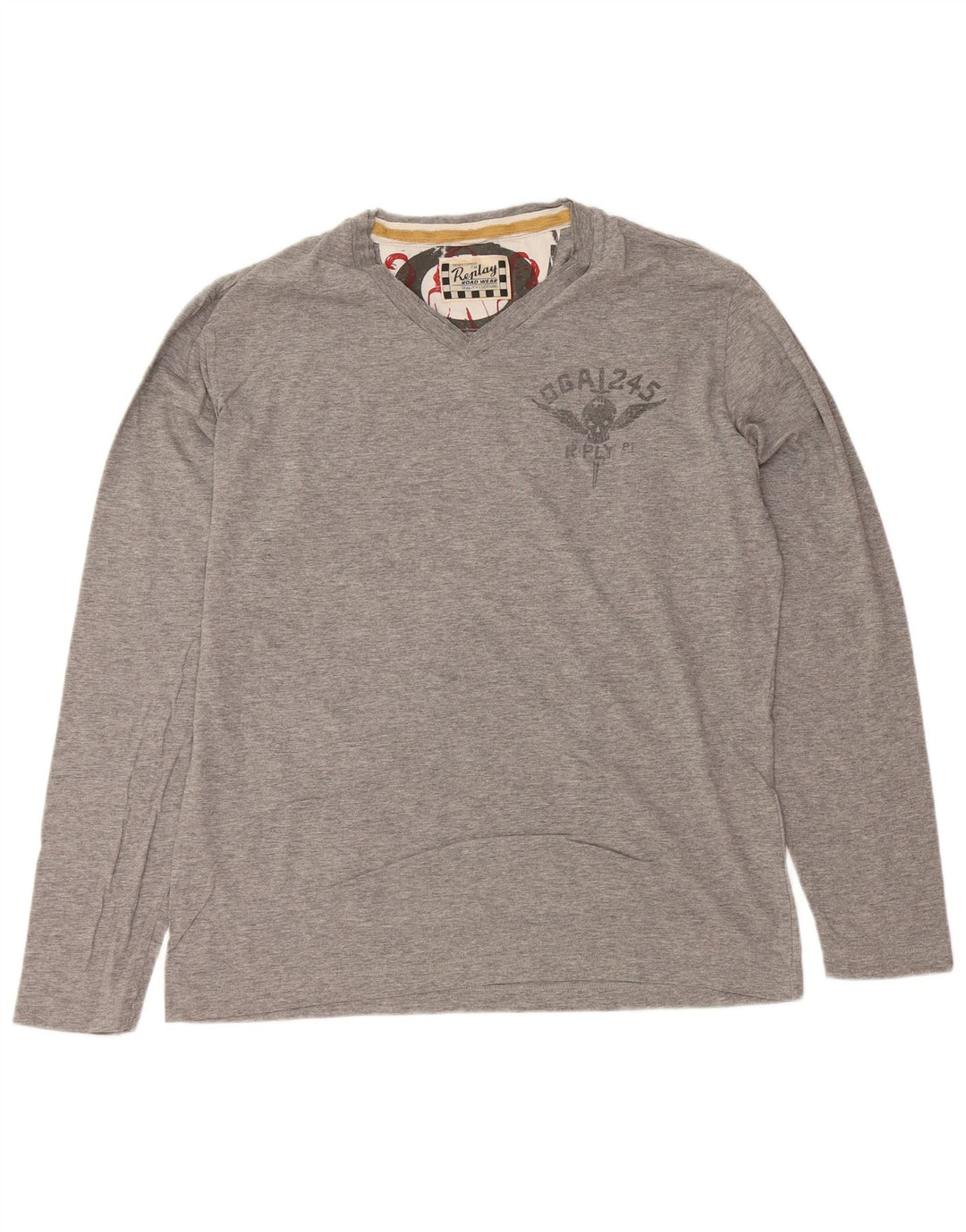 REPLAY Haut Graphique Manches Longues Homme Gris Coton