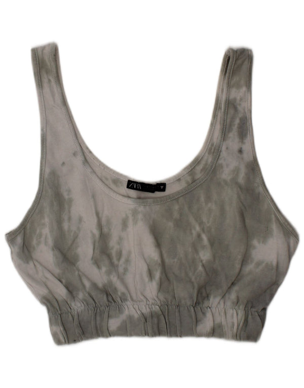 Zara Femme Bralette Crop Top Petit Gris Tie Dye Coton