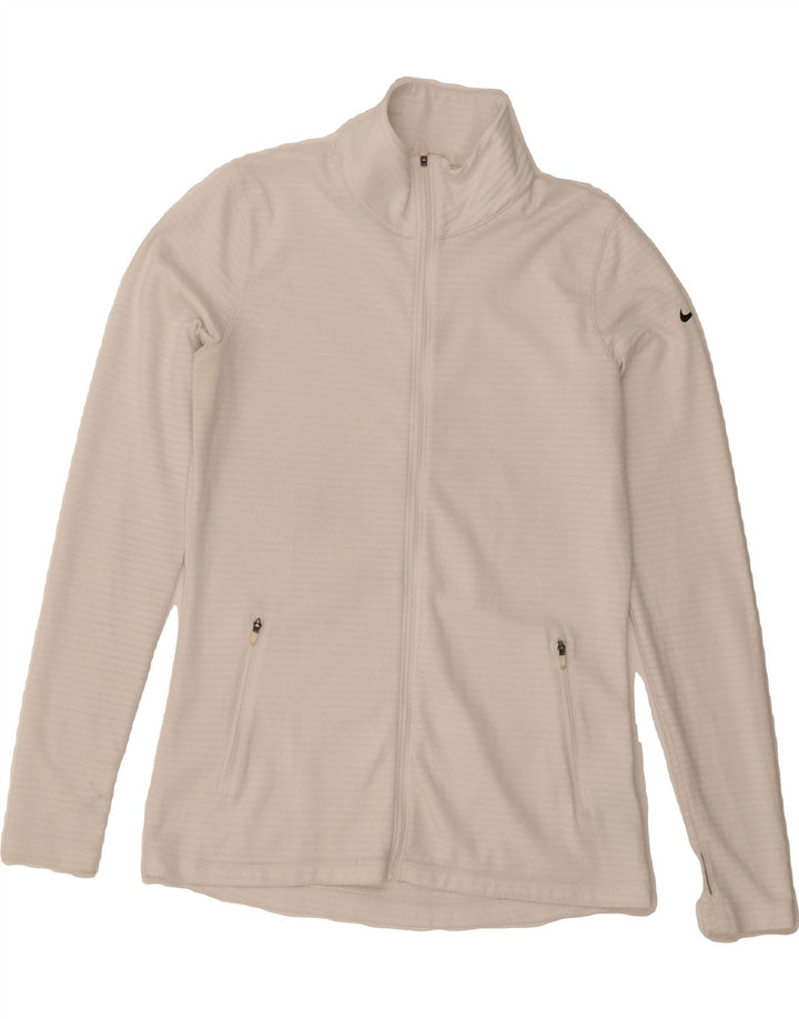 NIKE Womens Dri Fit Tracksuit Top Jacket UK 14 Large White Striped Vintage Nike and Second-Hand Nike from Messina Hembry 