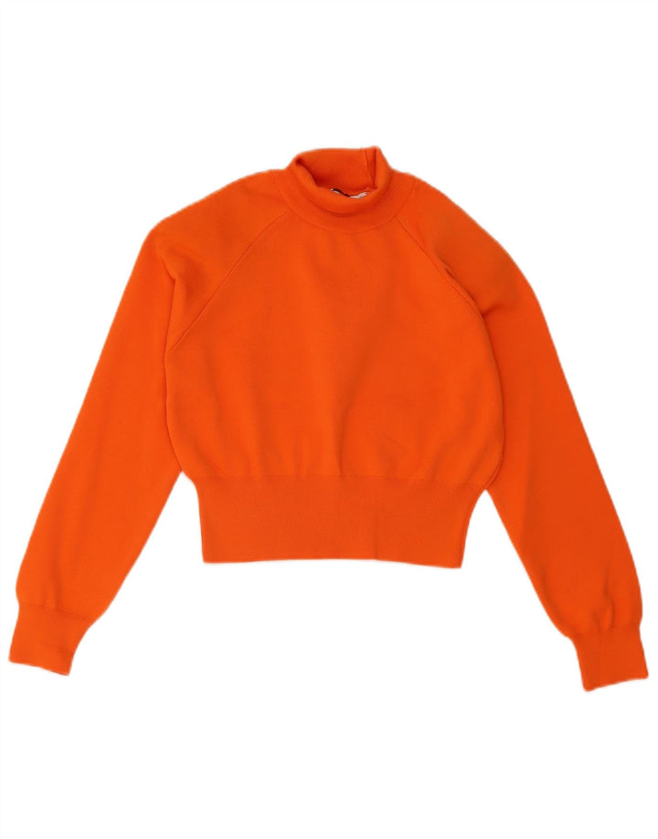 Zara Pull court à col roulé pour femme UK 10 Petit Orange Polyester