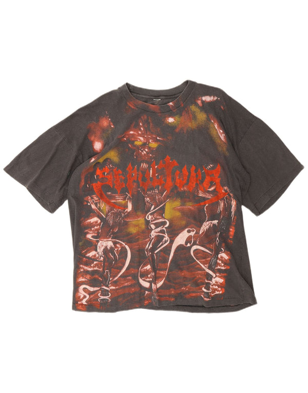 vintage Homme Sepulrura 1986 T-Shirt Graphique Haut Grand Gris Métal