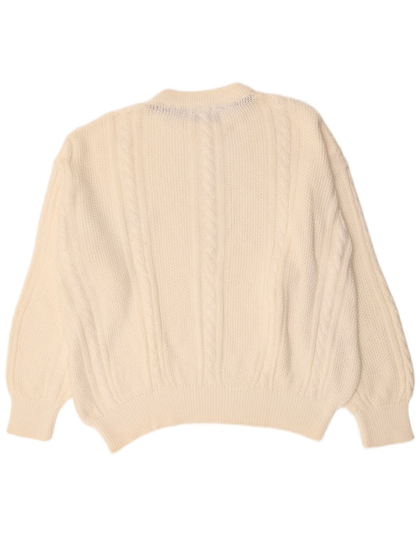 vintage Mens Boat Neck Jumper Pull 2XL Coton Blanc