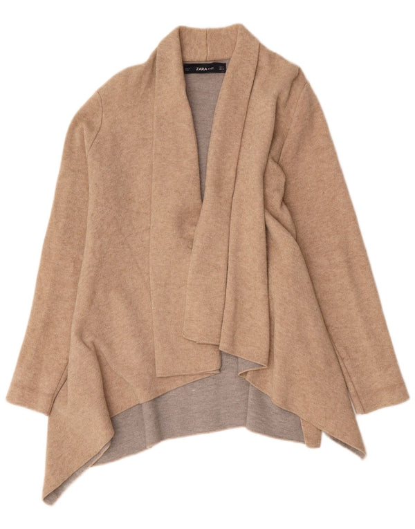 Zara Womens Asymétrique Longline Cardigan Pull UK 14 Beige Moyen