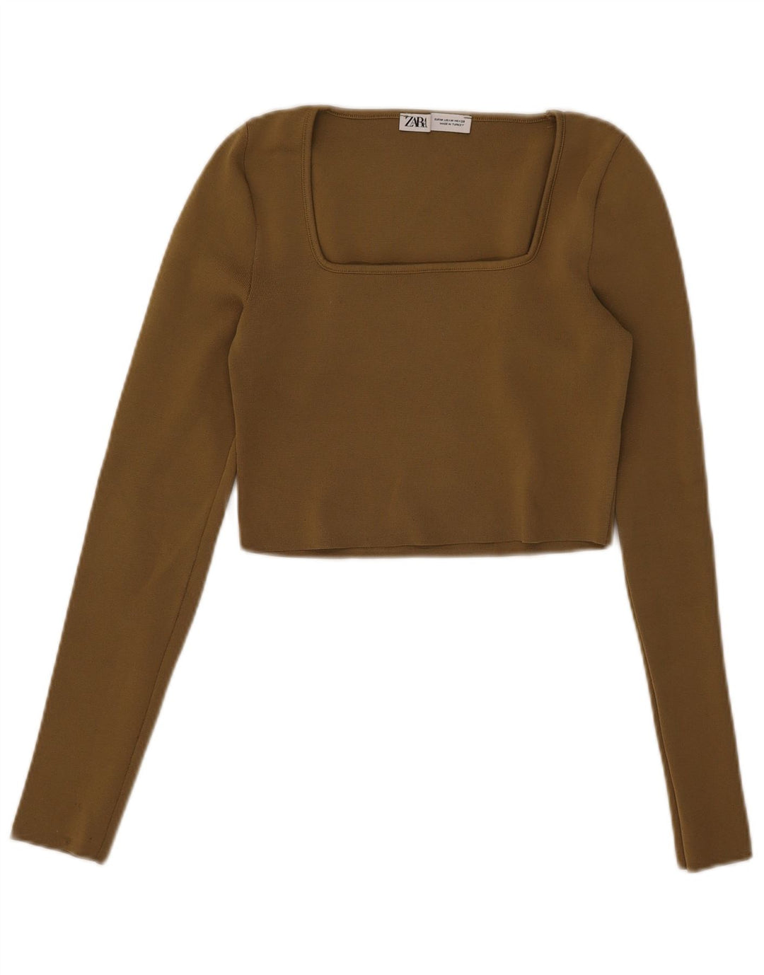 Zara Femme Crop Top Manches Longues UK 12 Medium Kaki Polyester