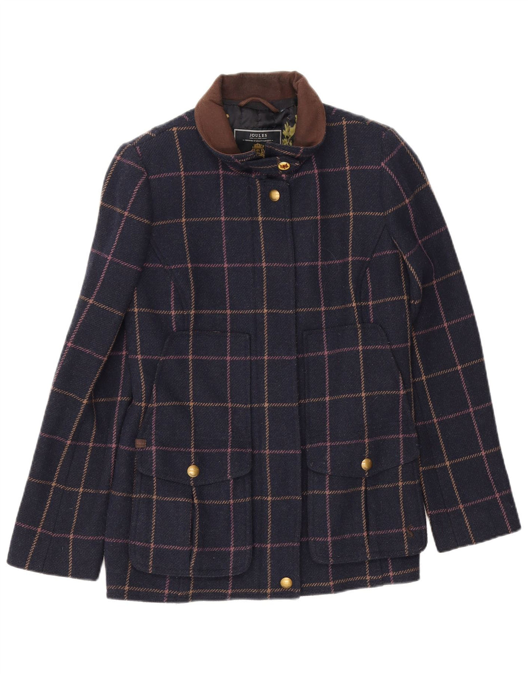 Joules Womens Bomber Jacket UK 12 Medium Navy Blue Check Laine