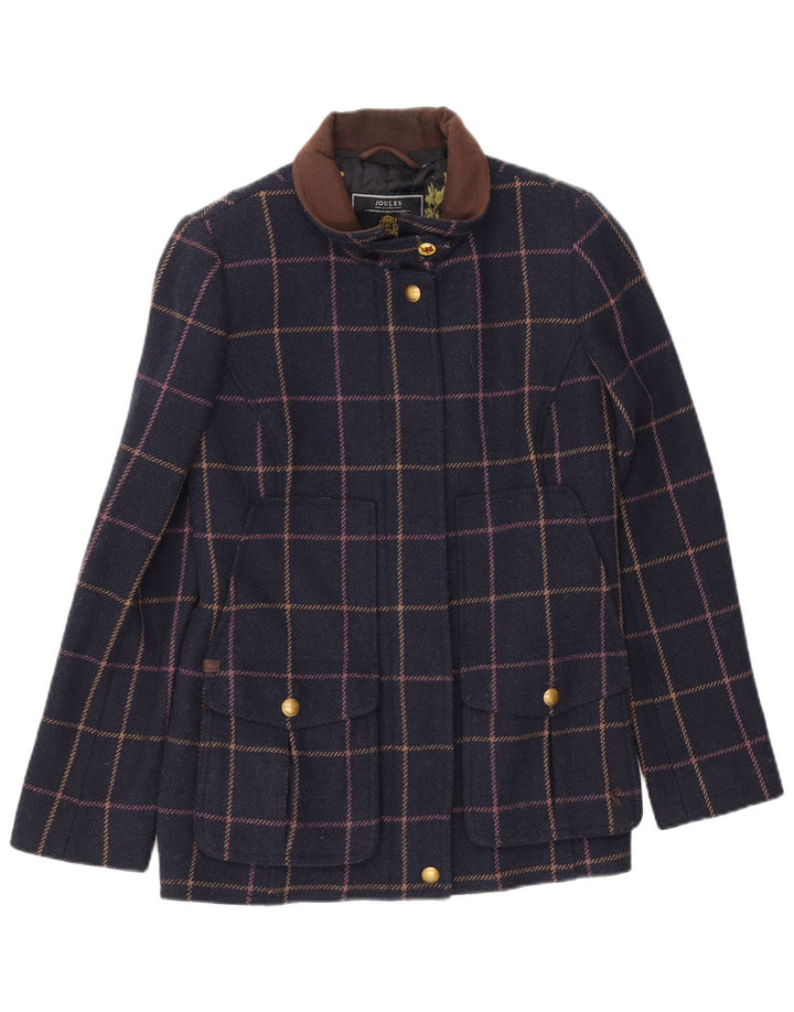 Joules Womens Bomber Jacket UK 12 Medium Navy Blue Check Laine