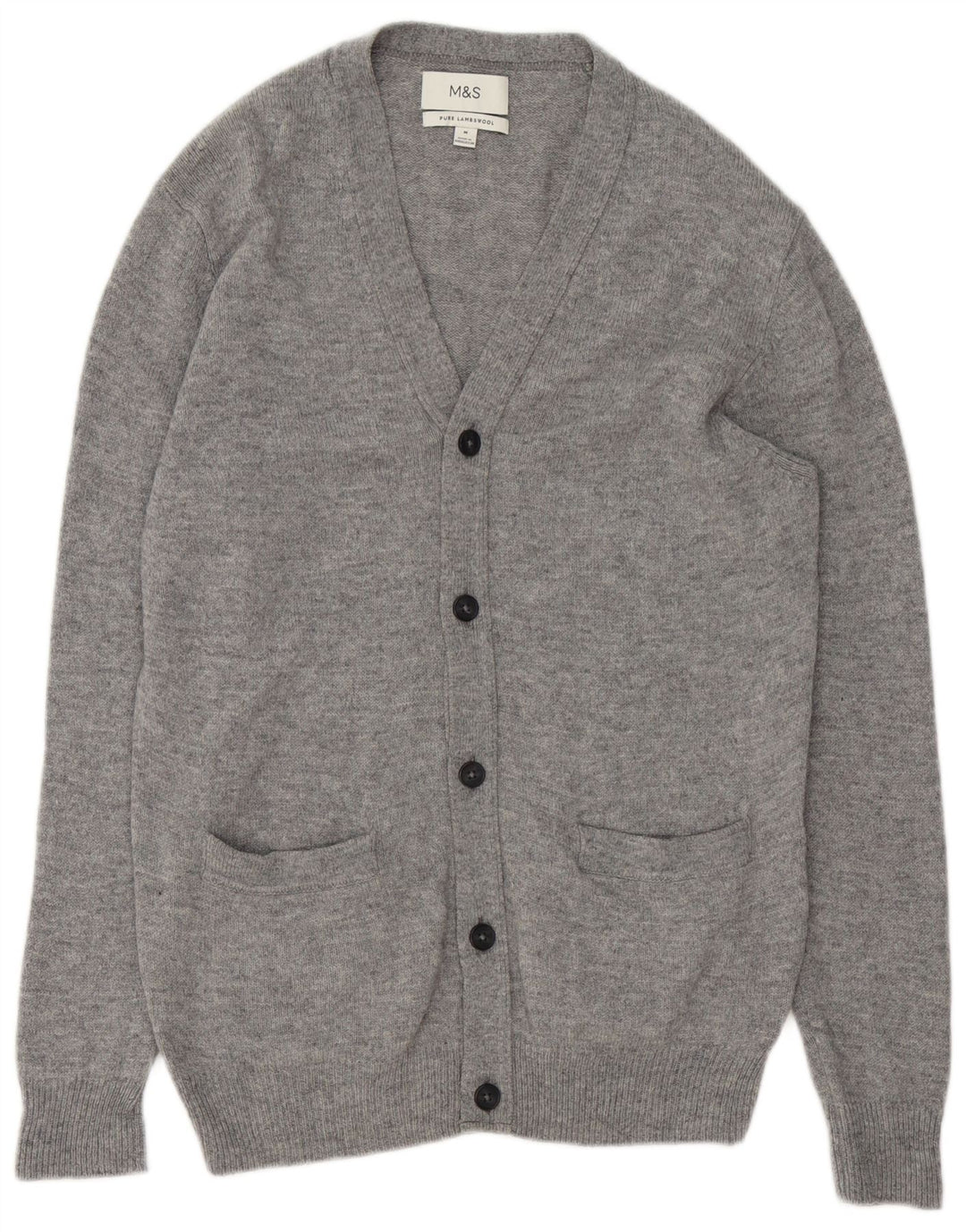 MARKS & SPENCER Cardigan Homme Gris Moyen Moucheté Laine d'Agneau
