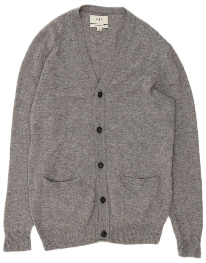 MARKS & SPENCER Cardigan Homme Gris Moyen Moucheté Laine d'Agneau