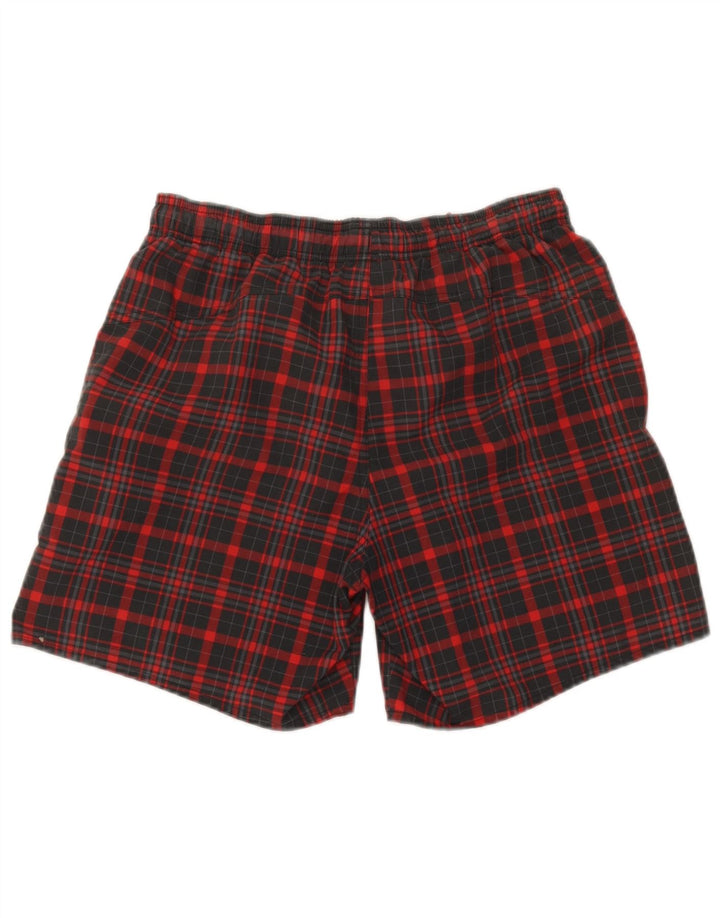 Adidas Short de sport pour homme en polyester à petits carreaux rouges