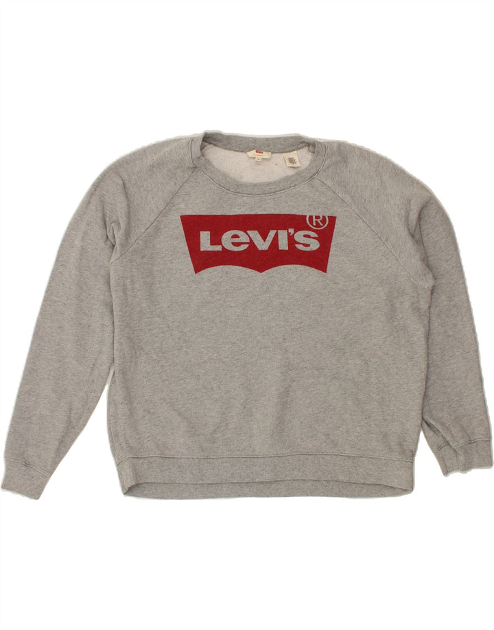 LEVI'S Womens Oversized Graphic Hoodie Jumper UK 14 Medium Grey Vintage Levi's and Second-Hand Levi's from Messina Hembry 