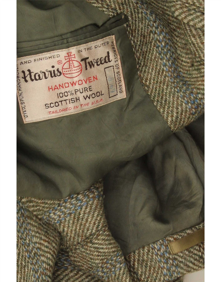 Harris Tweed Veste blazer à 3 boutons pour homme UK 38 Kaki moyen à chevrons