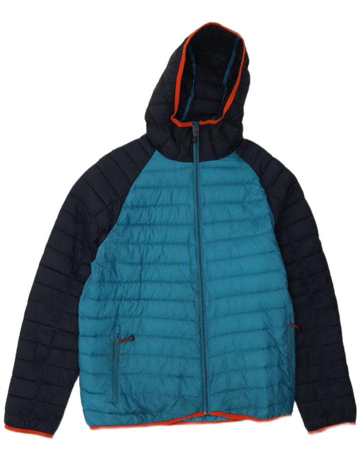 Jack Wolfskin Veste matelassée à capuche pour homme UK 36/38 Bleu moyen Colourblock