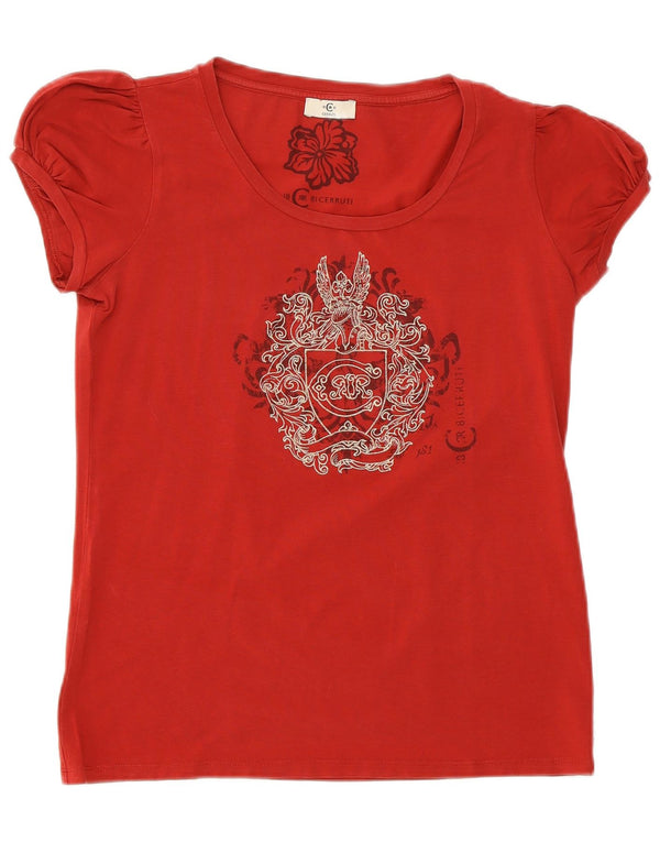 Cerruti 1881 T-shirt graphique pour femme UK 12 Rouge moyen