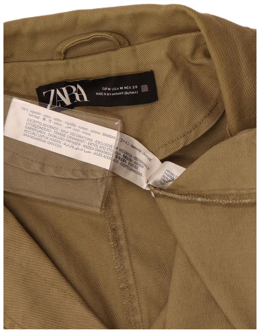 Zara Veste utilitaire militaire pour femme UK 14 Coton kaki moyen