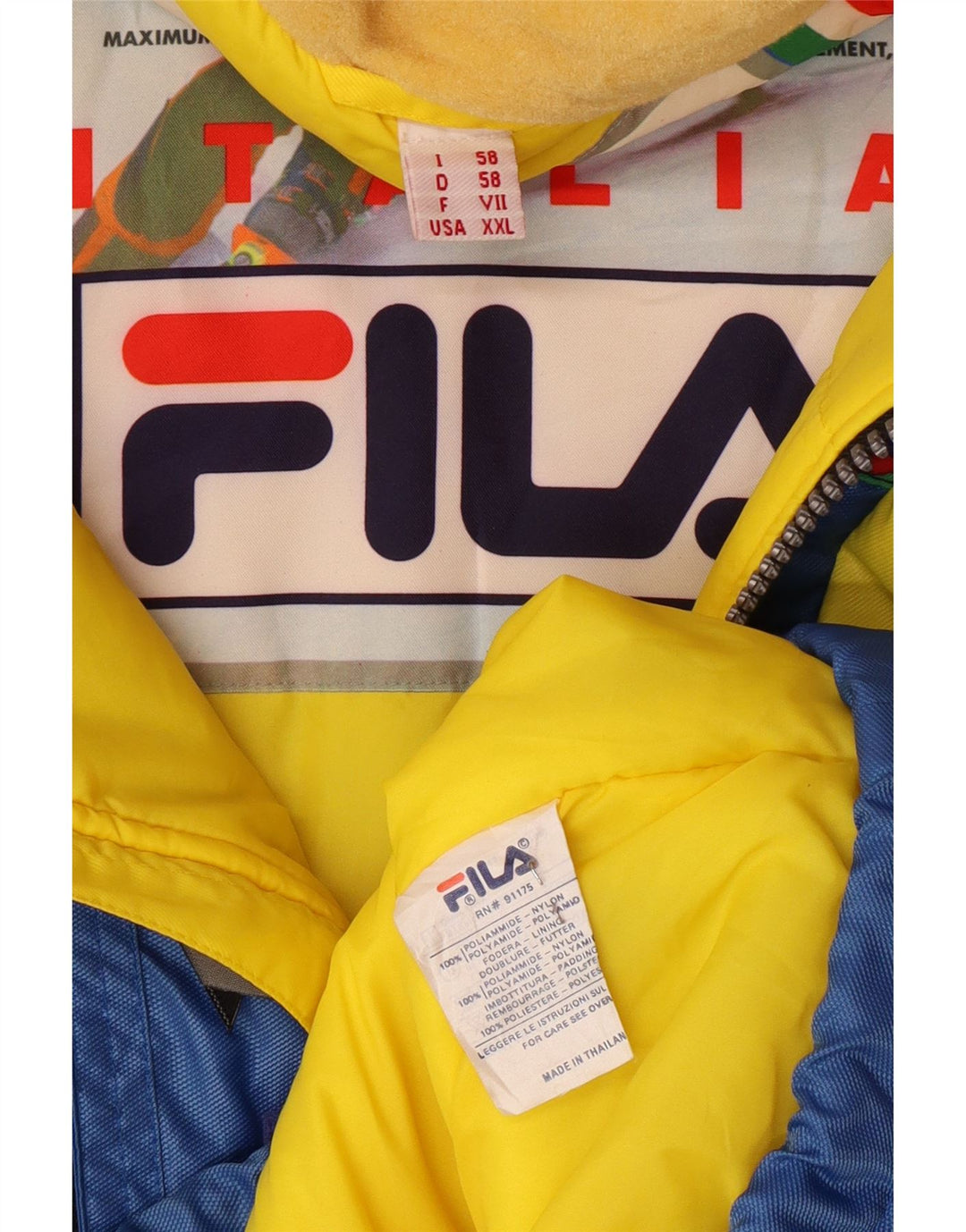 FILA Veste de ski à capuche graphique pour homme IT 58 3XL Bleu Colorblock Polyamide