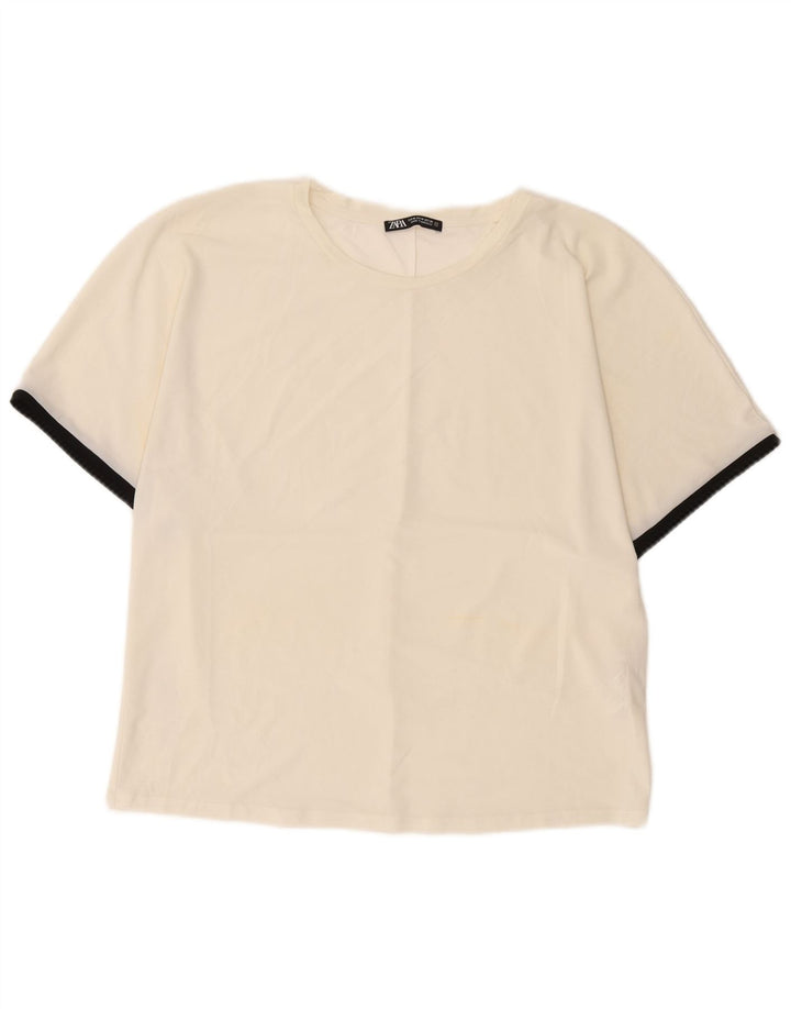 Zara Femme T-Shirt Top UK 14 Moyen Blanc Cassé Polyester