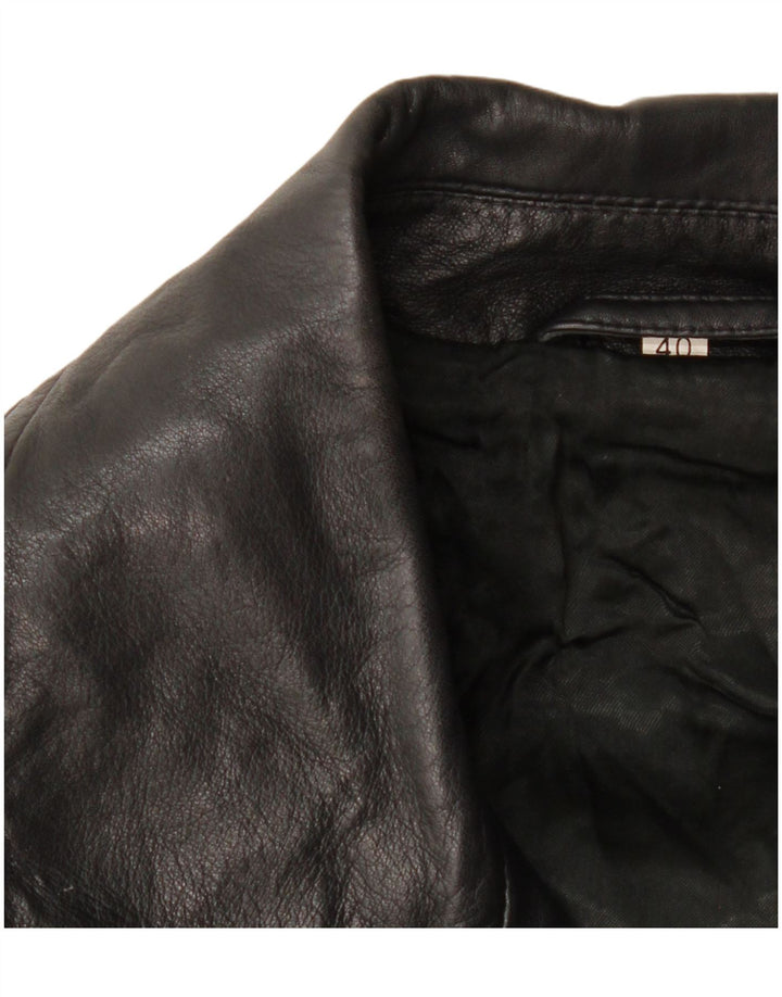 vintage Femmes Double Breasted Manteau en cuir surdimensionné EU 40 Moyen Noir