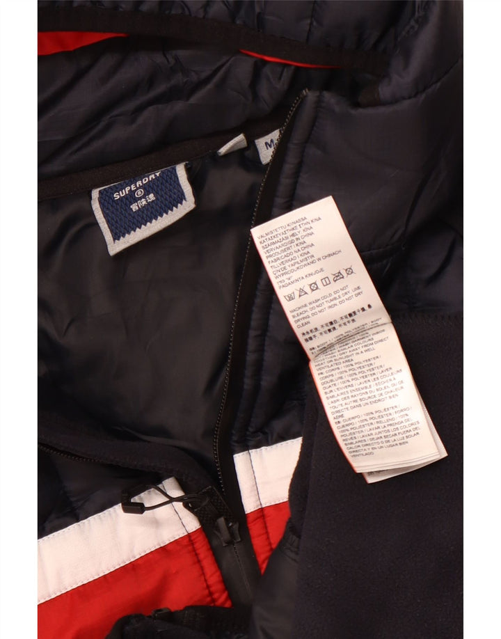 SUPERDRY Veste bomber à capuche pour homme UK 38 Bleu marine moyen Colourblock