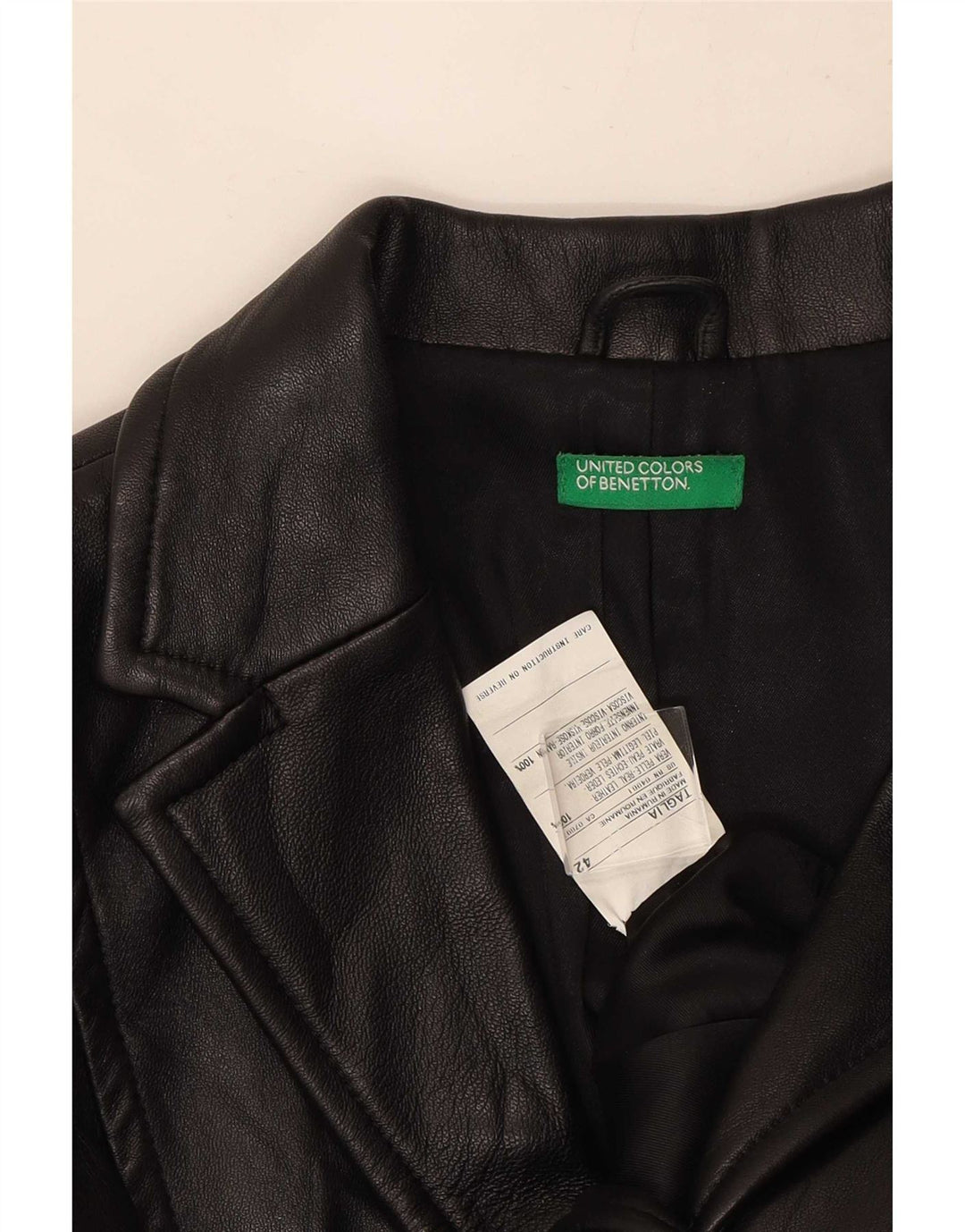 Benetton Veste blazer en cuir à 3 boutons pour femme IT 42 Cuir noir moyen