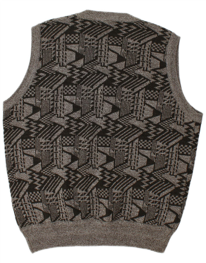 vintage Mens Vest Tank Top 2XL Gris Géométrique Laine