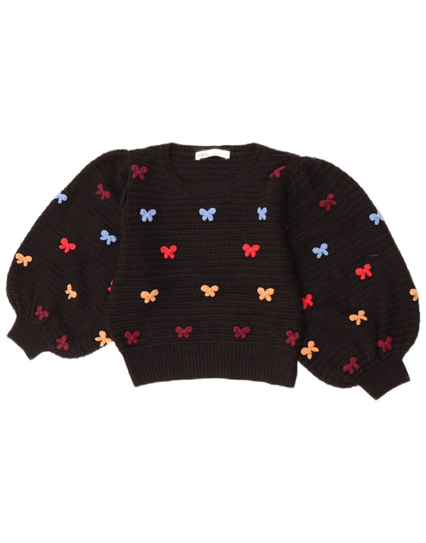 Zara Pull court à manches 3/4 et col bateau pour femme UK 10 Small Noir
