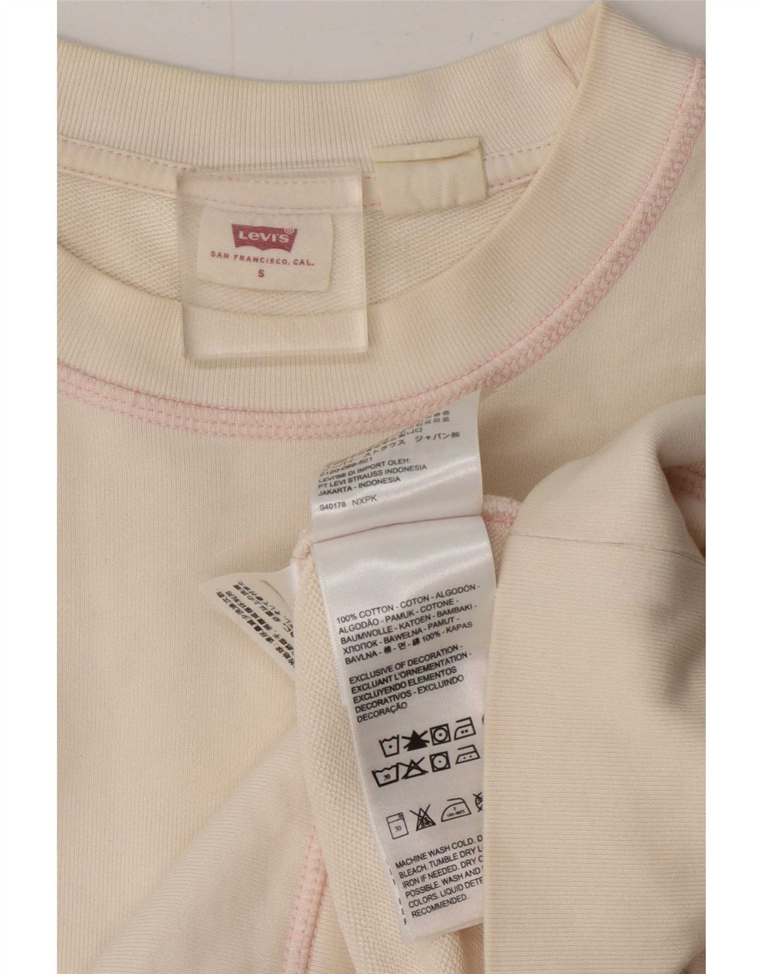 Levi's Sweat Oversize Femme UK 10 Petit Blanc Cassé Coton