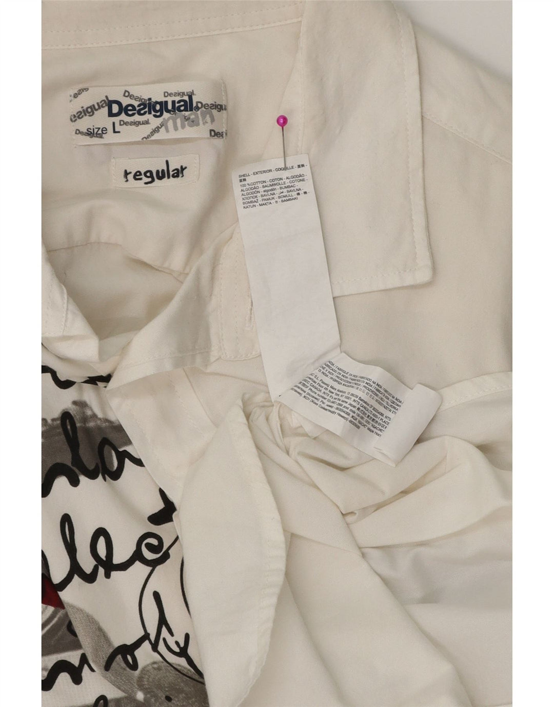 DESIGUAL Chemise Graphique Regular Fit Homme Blanc Coton