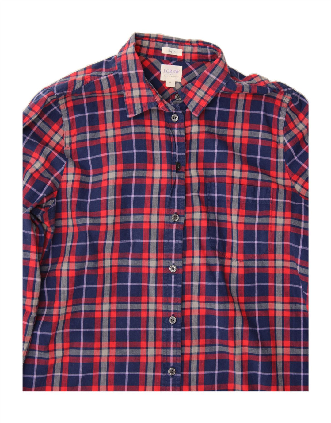J. CREW Womens Boy Fit Shirt UK 14 Medium Navy Blue Check Cotton Vintage J. Crew and Second-Hand J. Crew from Messina Hembry 