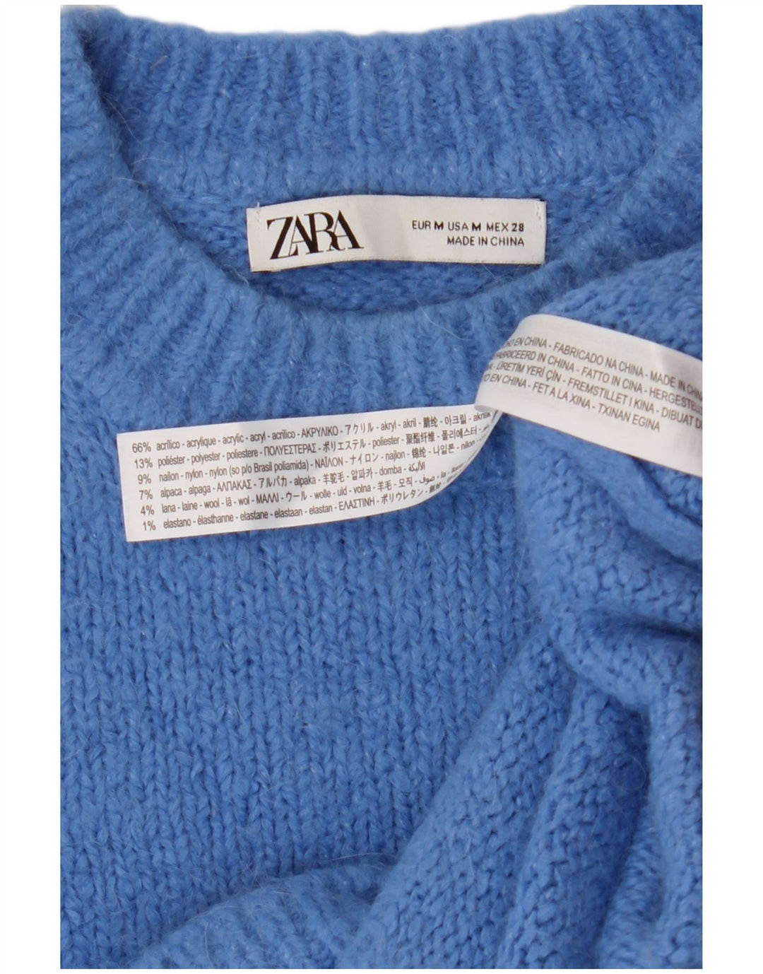 Zara Pull surdimensionné à col rond pour femme UK 14 Acrylique bleu moyen