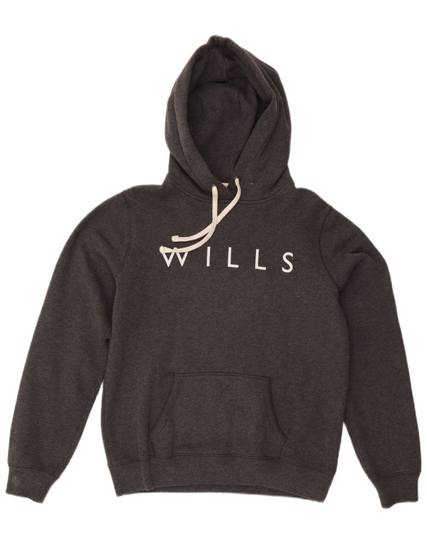 JACK WILLS Pull à capuche graphique pour femme UK 14 Grand coton gris