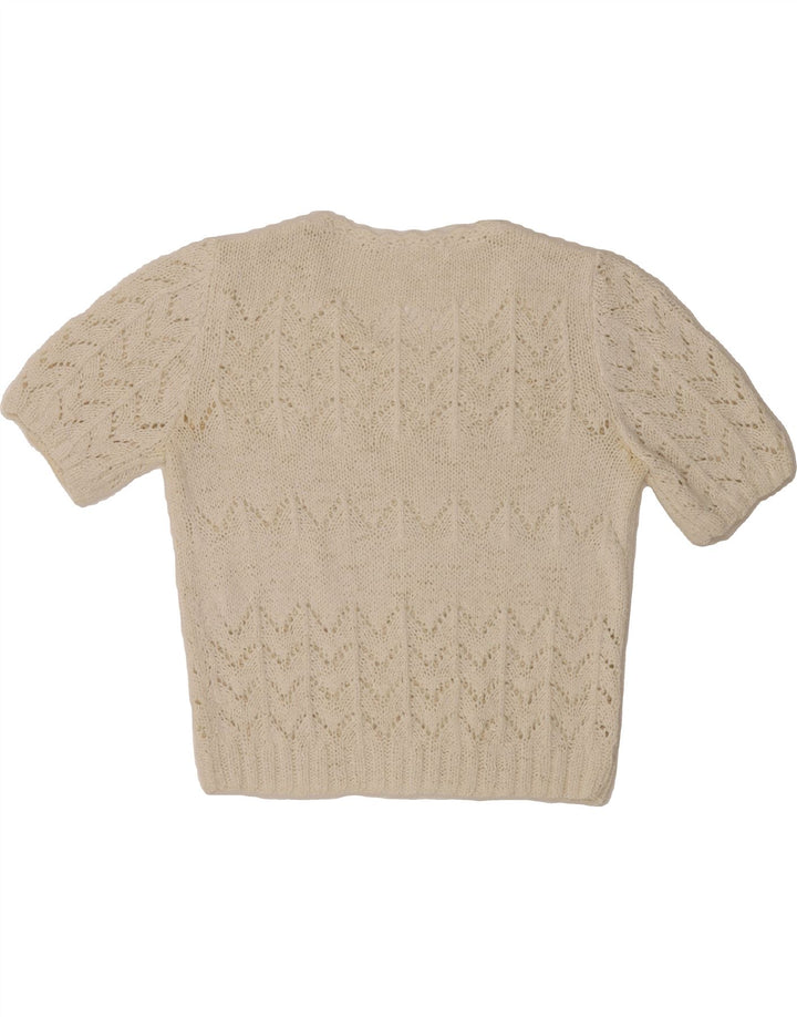 VINTAGE Womens See Through Boat Neck Jumper Sweater UK 14 Medium White Vintage Vintage and Second-Hand Vintage from Messina Hembry 