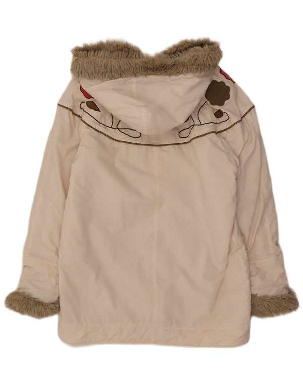 Veste Parka à capuche femme vintage UK 16 Grand Off White Floral
