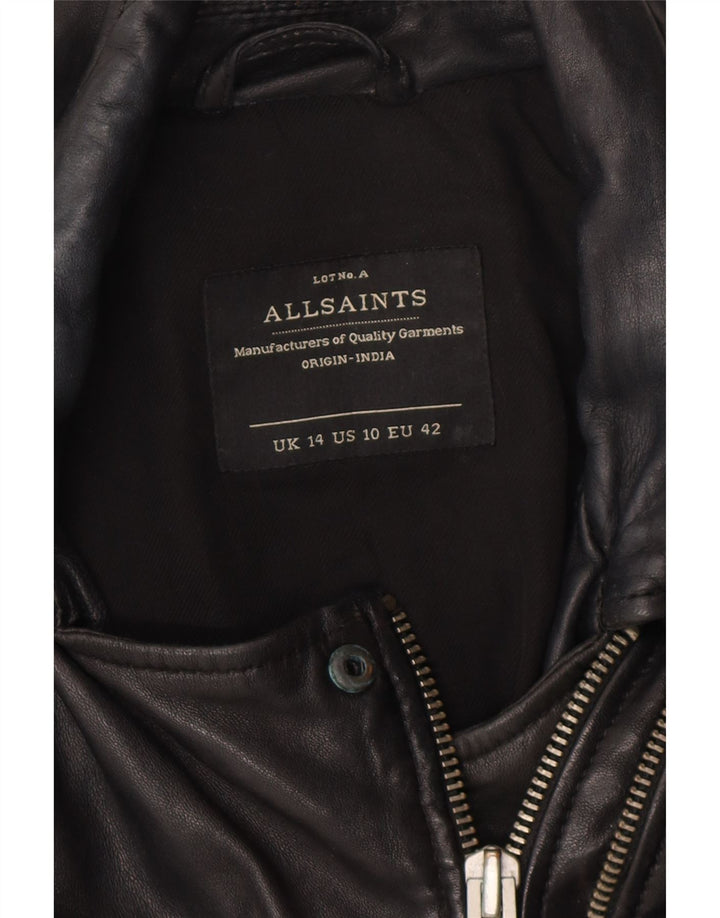 All Saints Veste de motard en cuir pour femme UK 14 Grand cuir noir