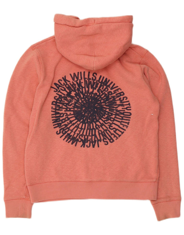 Jack Wills Pull à capuche zippé graphique pour femme UK 14 Coton rose moyen