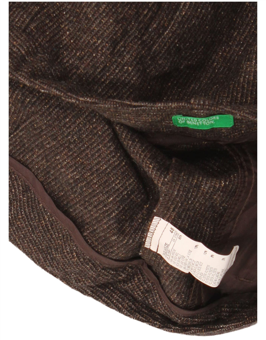 BENETTON Short Chino Femme IT 46 Large W34 Laine Vierge Mouchetée Marron