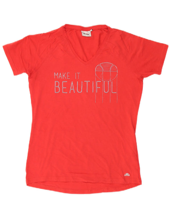 Ellesse Womens Graphic T-Shirt Top UK 14 Large Red Cotton