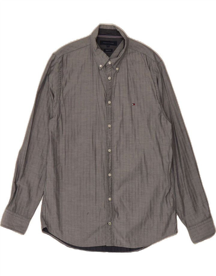 TOMMY HILFIGER Mens Regular Fit Shirt Large Grey Cotton Vintage Tommy Hilfiger and Second-Hand Tommy Hilfiger from Messina Hembry 