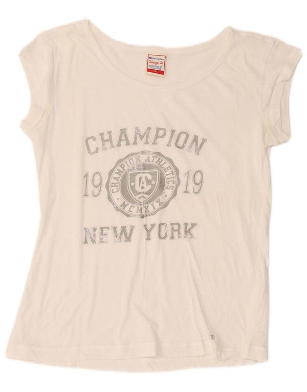Champion T-shirt graphique Heritage Fit pour femme UK 14 Blanc moyen