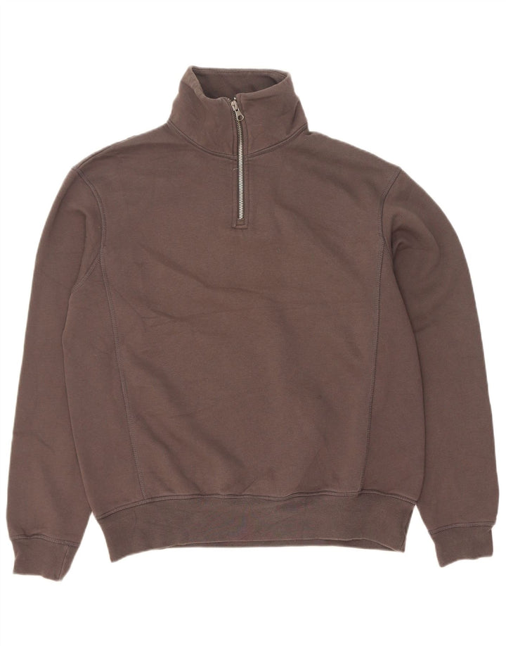 Zara Mens Zip Neck Sweatshirt Jumper Petit Gris Coton