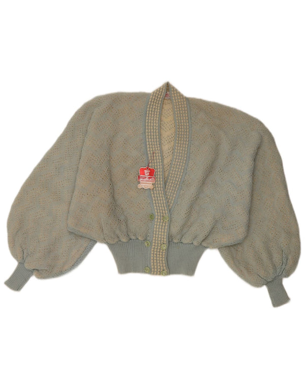 vintage Womens Crop Double Breasted Cardigan Pull UK 16 Grand Bleu