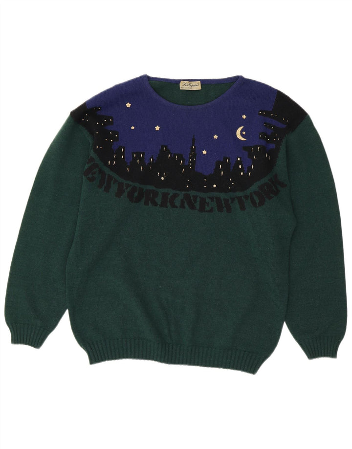 LES COPAINS Pull ras du cou pour femme UK 18 XL Vert Colourblock