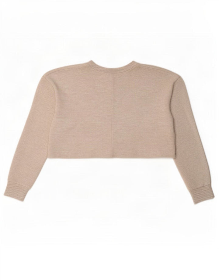 Zara Femme Crop Top Oversize Manches Longues UK 10 Petit Beige Polyester