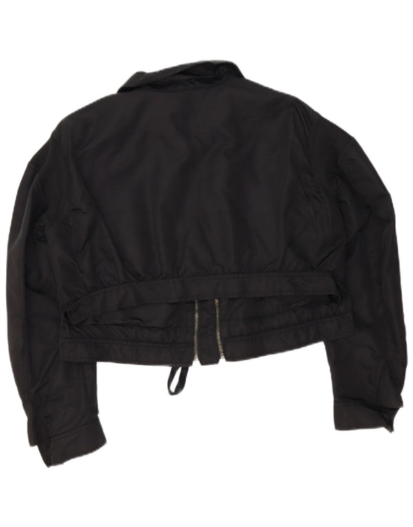 Zara Womens Crop Oversize Bomber Jacket UK 6 XS Noir Polyamide