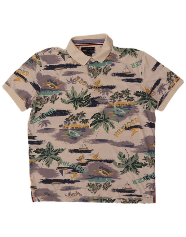 Tommy Hilfiger Polo graphique homme XL blanc cassé coton hawaïen