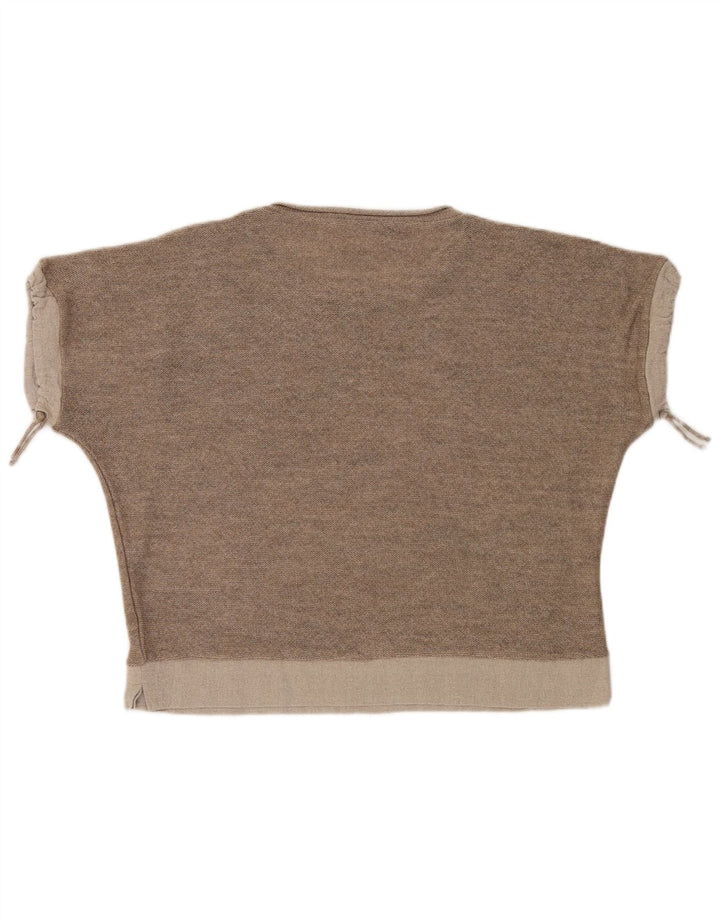 vintage Femmes Surdimensionné Crop Top UK 18 XL Marron Géométrique Moderne