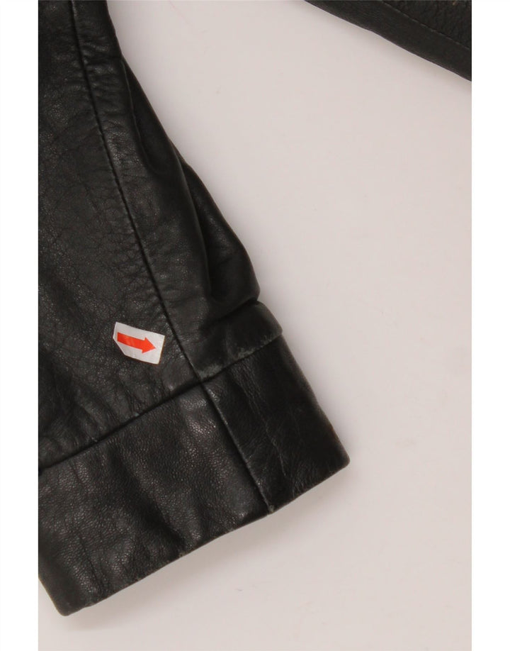 VINTAGE Manteau en cuir surdimensionné pour femme IT 40 Petit cuir noir