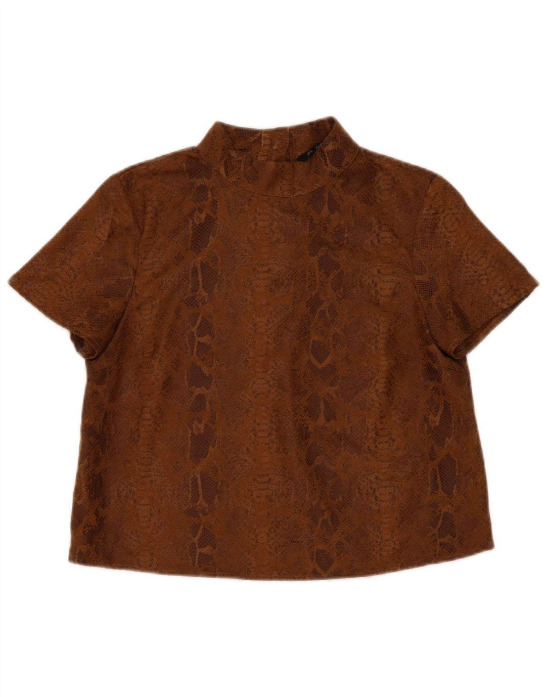 Zara Femme Chemisier Top UK 14 Polyester Imprimé Animal Marron Moyen