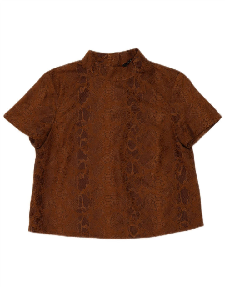 Zara Femme Chemisier Top UK 14 Polyester Imprimé Animal Marron Moyen