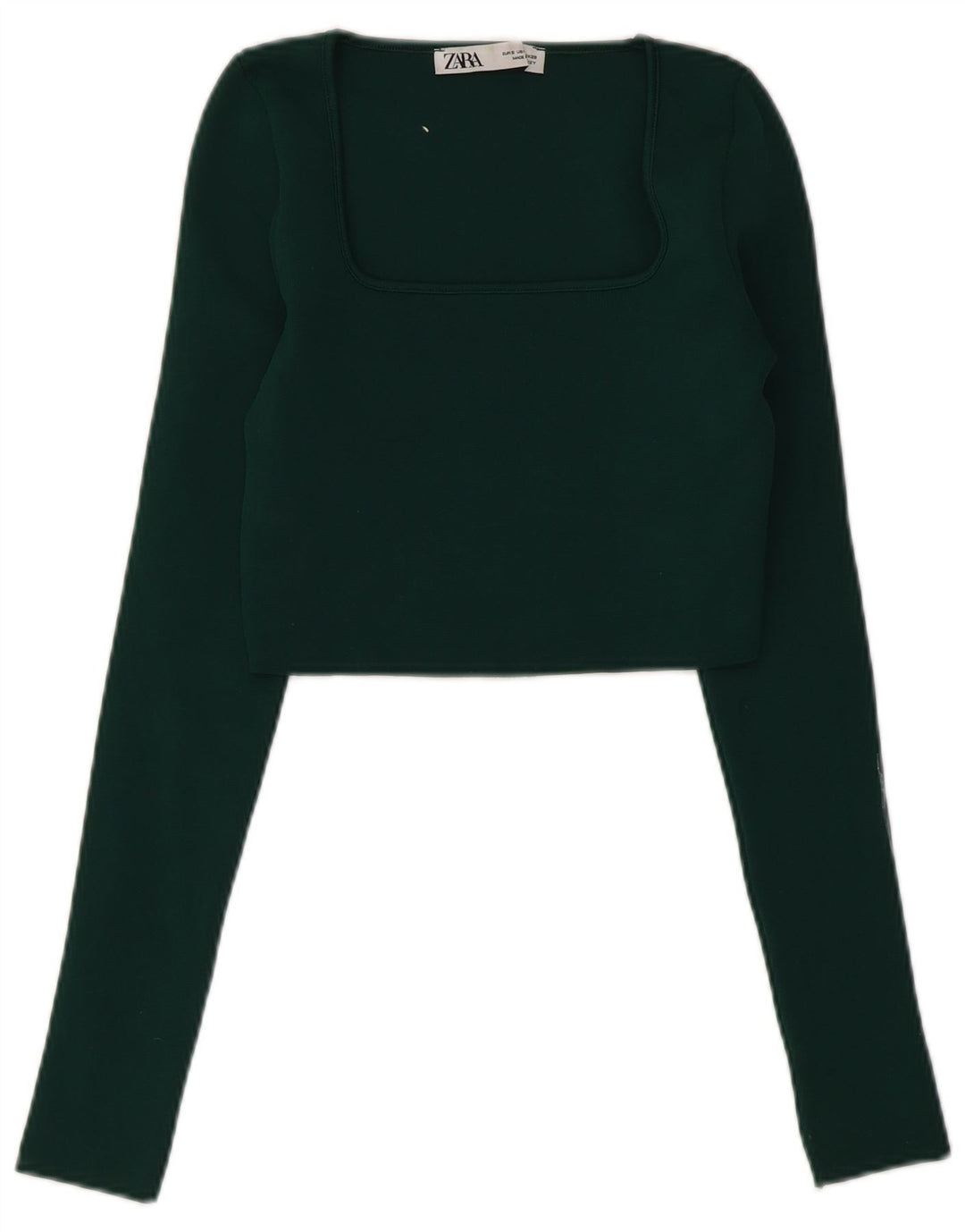 Zara Femme Crop Top Manches Longues UK 8 Petit Vert Polyester