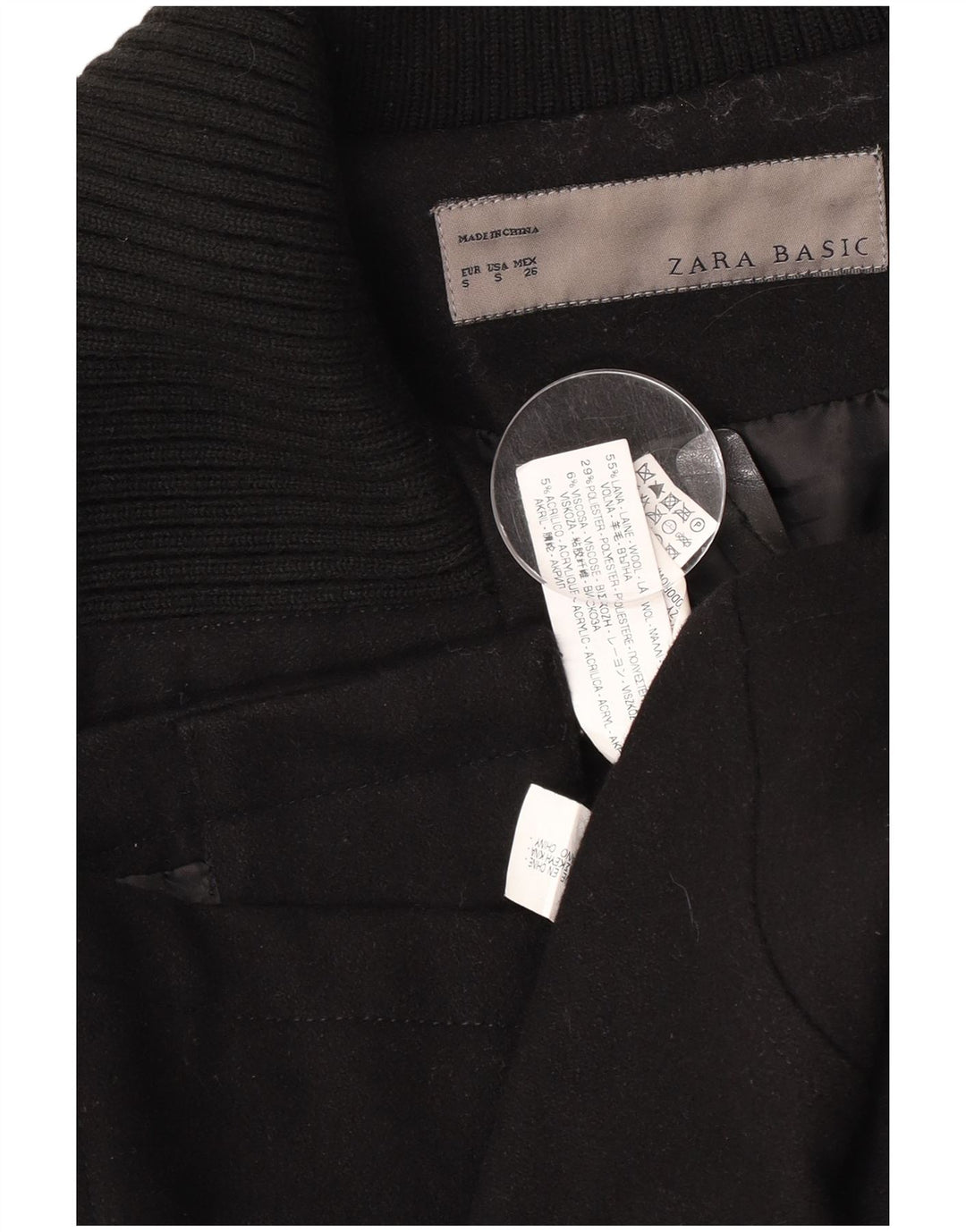 Zara Womens Trench Coat UK 10 Petite laine noire